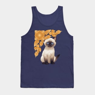 Siamese Cat and Thai Pattern Tank Top